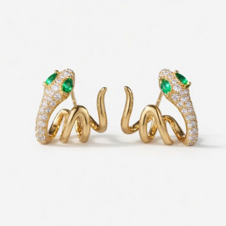 Pendientes ear cuf serpiente con circonita verde