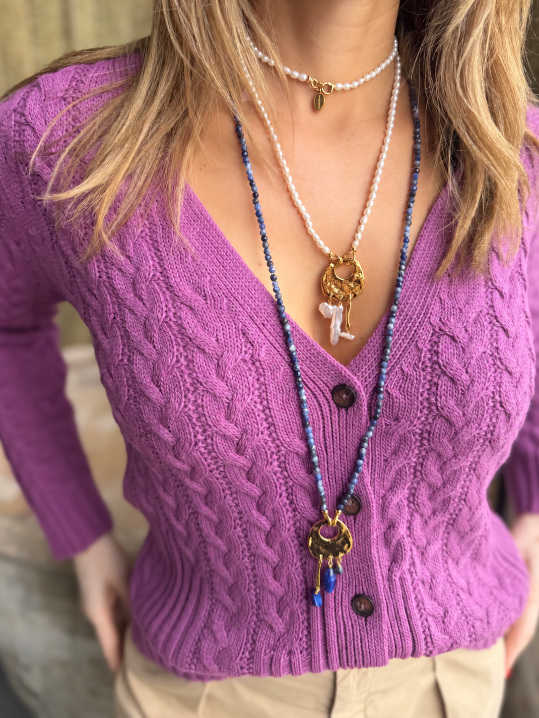 Collar largo con perlas