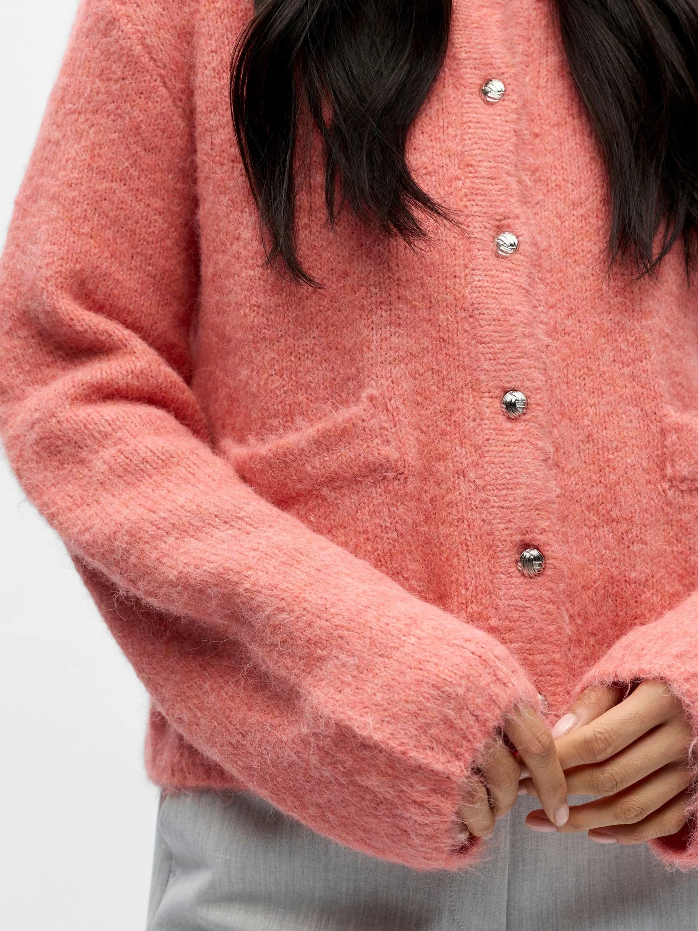 Chaqueta con botones y bolsillos coral